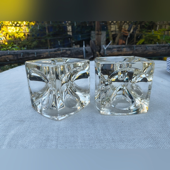 Pair of Glass Ice Cube Candle Holders by Rudolf Jurnikl 1970s?